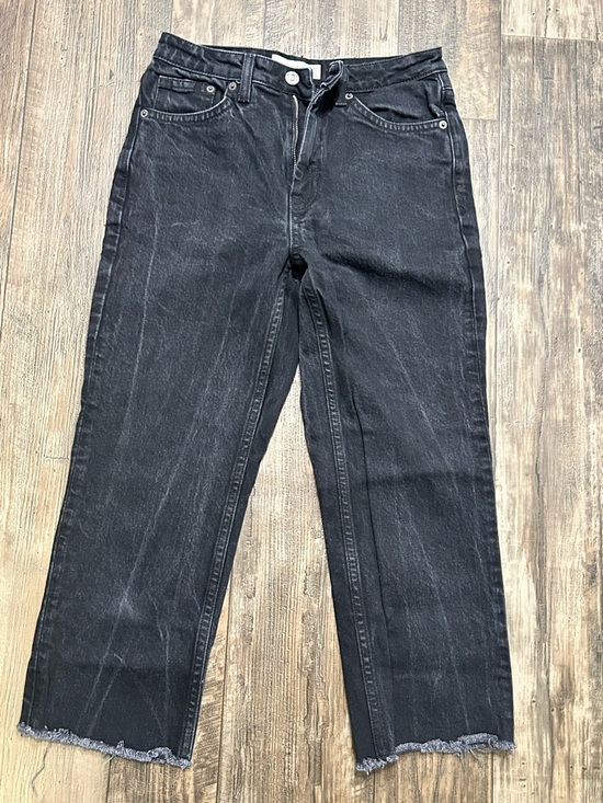 Denim - Topshop Straight Leg Black Jeans Petite W28 L28 Raw Hem Cropped